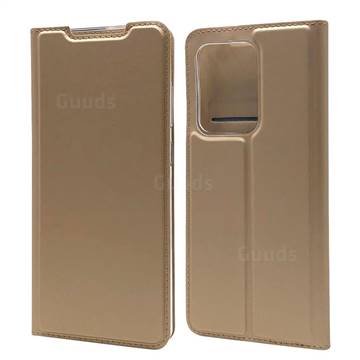 Ultra Slim Card Magnetic Automatic Suction Leather Wallet Case for Samsung Galaxy S20 Ultra / S11 Plus - Champagne