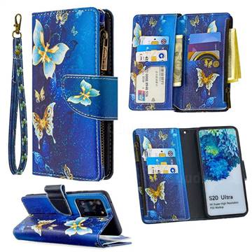 Golden Butterflies Binfen Color BF03 Retro Zipper Leather Wallet Phone Case for Samsung Galaxy S20 Ultra / S11 Plus