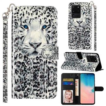 White Leopard 3D Leather Phone Holster Wallet Case for Samsung Galaxy S20 Ultra / S11 Plus