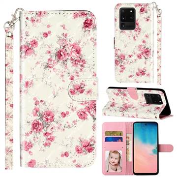 Rambler Rose Flower 3D Leather Phone Holster Wallet Case for Samsung Galaxy S20 Ultra / S11 Plus