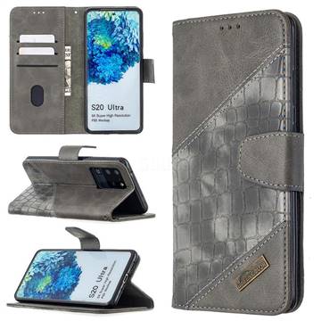 BinfenColor BF04 Color Block Stitching Crocodile Leather Case Cover for Samsung Galaxy S20 Ultra / S11 Plus - Gray