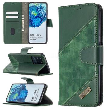 BinfenColor BF04 Color Block Stitching Crocodile Leather Case Cover for Samsung Galaxy S20 Ultra / S11 Plus - Green