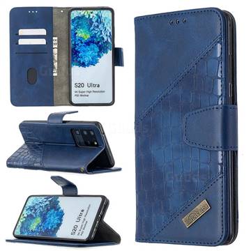 BinfenColor BF04 Color Block Stitching Crocodile Leather Case Cover for Samsung Galaxy S20 Ultra / S11 Plus - Blue