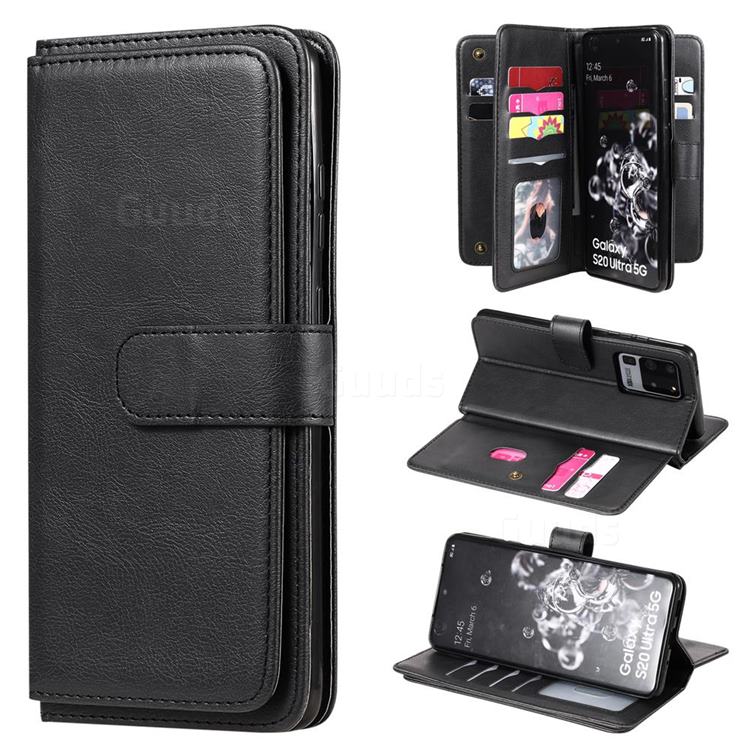 Multi-function Ten Card Slots and Photo Frame PU Leather Wallet Phone Case Cover for Samsung Galaxy S20 Ultra / S11 Plus - Black