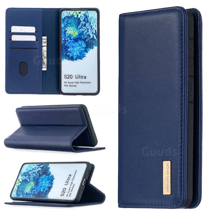 Binfen Color BF06 Luxury Classic Genuine Leather Detachable Magnet Holster Cover for Samsung Galaxy S20 Ultra / S11 Plus - Blue