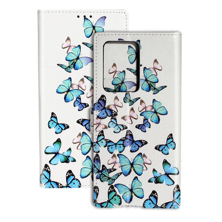 Blue Vivid Butterflies PU Leather Wallet Case for Samsung Galaxy S20 Ultra / S11 Plus
