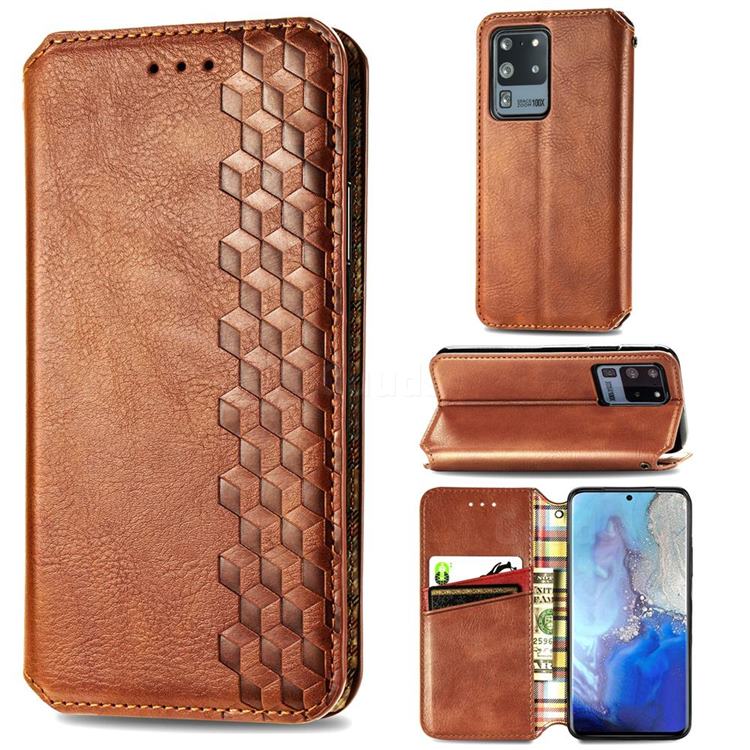 Ultra Slim Fashion Business Card Magnetic Automatic Suction Leather Flip Cover for Samsung Galaxy S20 Ultra / S11 Plus - Brown