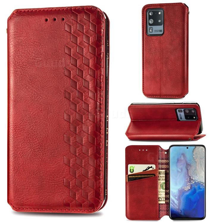 Ultra Slim Fashion Business Card Magnetic Automatic Suction Leather Flip Cover for Samsung Galaxy S20 Ultra / S11 Plus - Red