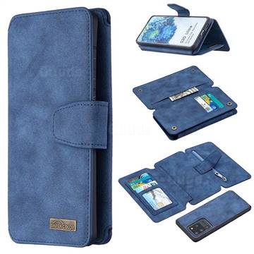 Binfen Color BF07 Frosted Zipper Bag Multifunction Leather Phone Wallet for Samsung Galaxy S20 Ultra / S11 Plus - Blue