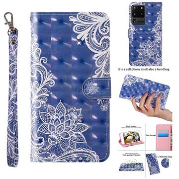 White Lace 3D Painted Leather Wallet Case for Samsung Galaxy S20 Ultra / S11 Plus