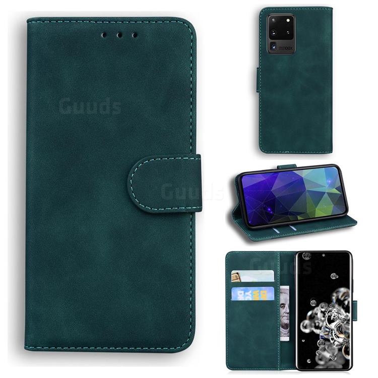 Retro Classic Skin Feel Leather Wallet Phone Case for Samsung Galaxy S20 Ultra / S11 Plus - Green