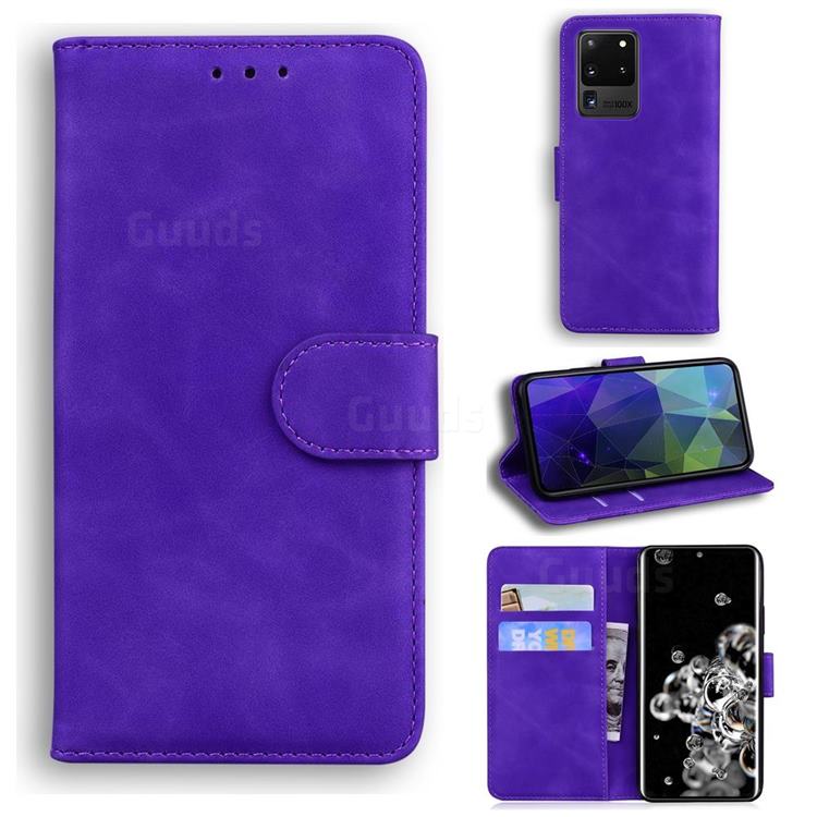 Retro Classic Skin Feel Leather Wallet Phone Case for Samsung Galaxy S20 Ultra / S11 Plus - Purple