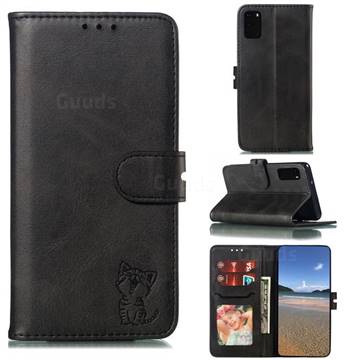 Embossing Happy Cat Leather Wallet Case for Samsung Galaxy S20 Ultra - Black
