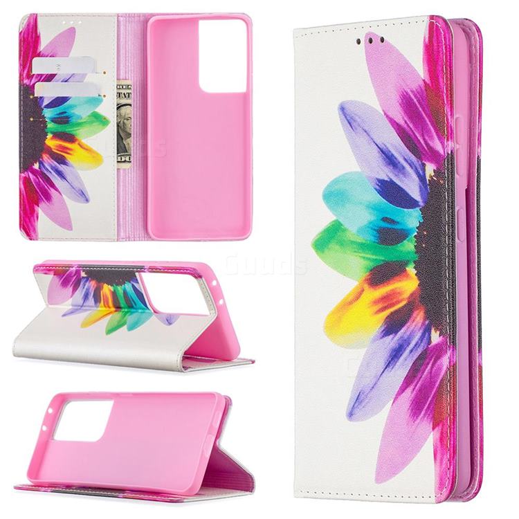 Sun Flower Slim Magnetic Attraction Wallet Flip Cover for Samsung Galaxy S20 Ultra