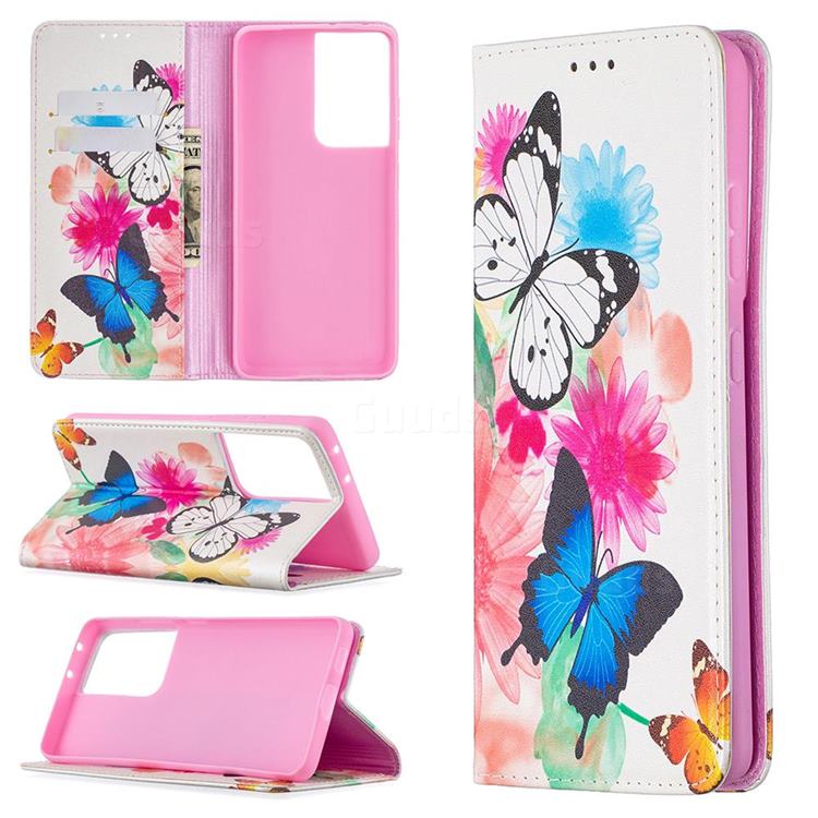 Flying Butterflies Slim Magnetic Attraction Wallet Flip Cover for Samsung Galaxy S20 Ultra