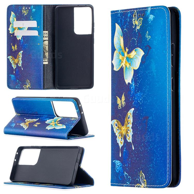 Gold Butterfly Slim Magnetic Attraction Wallet Flip Cover for Samsung Galaxy S20 Ultra