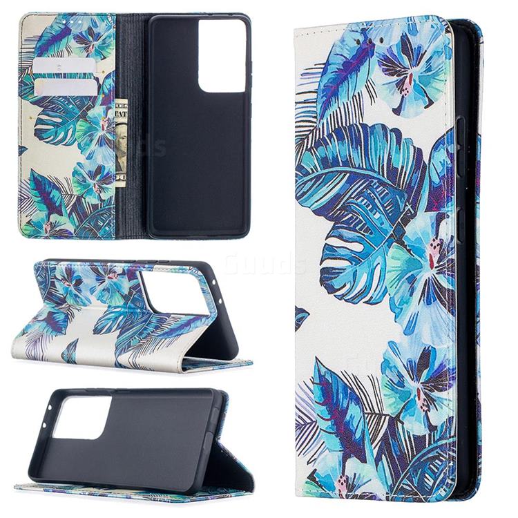 Blue Leaf Slim Magnetic Attraction Wallet Flip Cover for Samsung Galaxy S20 Ultra
