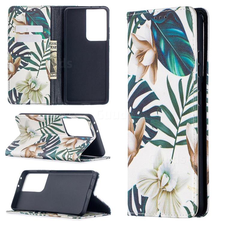 Flower Leaf Slim Magnetic Attraction Wallet Flip Cover for Samsung Galaxy S20 Ultra