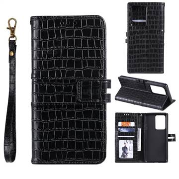 Luxury Crocodile Magnetic Leather Wallet Phone Case for Samsung Galaxy S20 Ultra - Black