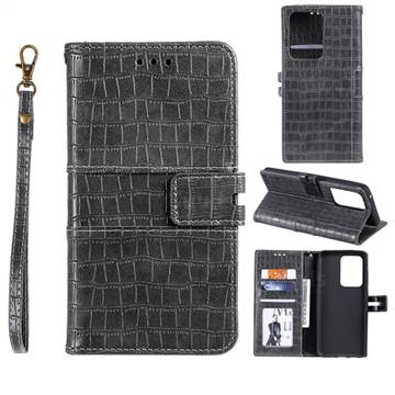 Luxury Crocodile Magnetic Leather Wallet Phone Case for Samsung Galaxy S20 Ultra - Gray