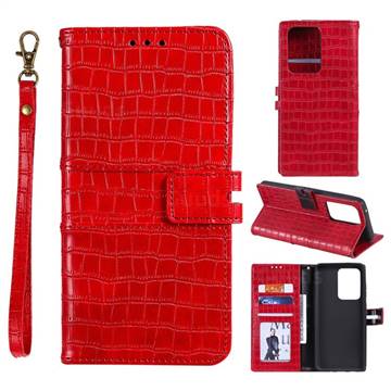 Luxury Crocodile Magnetic Leather Wallet Phone Case for Samsung Galaxy S20 Ultra - Red