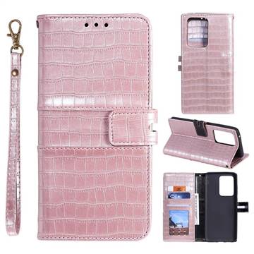 Luxury Crocodile Magnetic Leather Wallet Phone Case for Samsung Galaxy S20 Ultra - Rose Gold