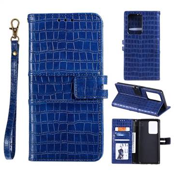 Luxury Crocodile Magnetic Leather Wallet Phone Case for Samsung Galaxy S20 Ultra - Blue