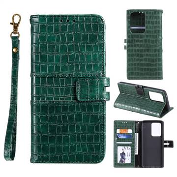 Luxury Crocodile Magnetic Leather Wallet Phone Case for Samsung Galaxy S20 Ultra - Green