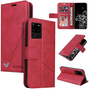 GQ.UTROBE Right Angle Silver Pendant Leather Wallet Phone Case for Samsung Galaxy S20 Ultra - Red