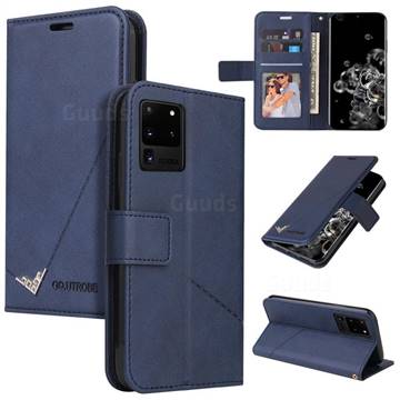 GQ.UTROBE Right Angle Silver Pendant Leather Wallet Phone Case for Samsung Galaxy S20 Ultra - Blue