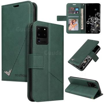 GQ.UTROBE Right Angle Silver Pendant Leather Wallet Phone Case for Samsung Galaxy S20 Ultra - Green