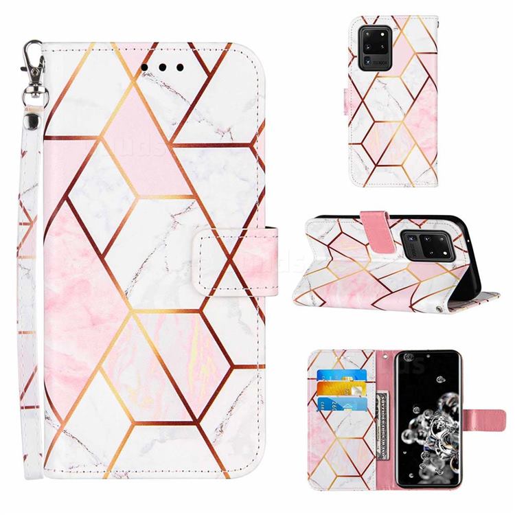 Pink White Stitching Color Marble Leather Wallet Case for Samsung Galaxy S20 Ultra