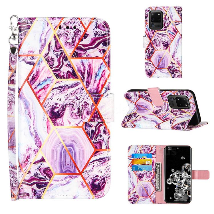 Dream Purple Stitching Color Marble Leather Wallet Case for Samsung Galaxy S20 Ultra