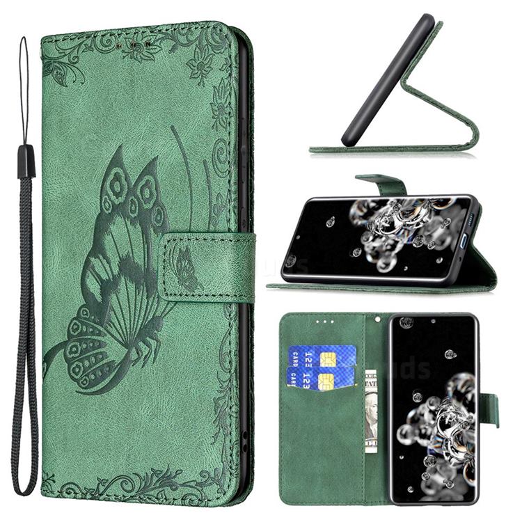 Binfen Color Imprint Vivid Butterfly Leather Wallet Case for Samsung Galaxy S20 Ultra - Green