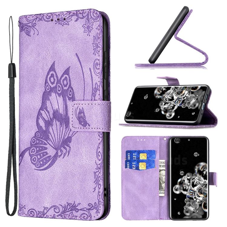 Binfen Color Imprint Vivid Butterfly Leather Wallet Case for Samsung Galaxy S20 Ultra - Purple
