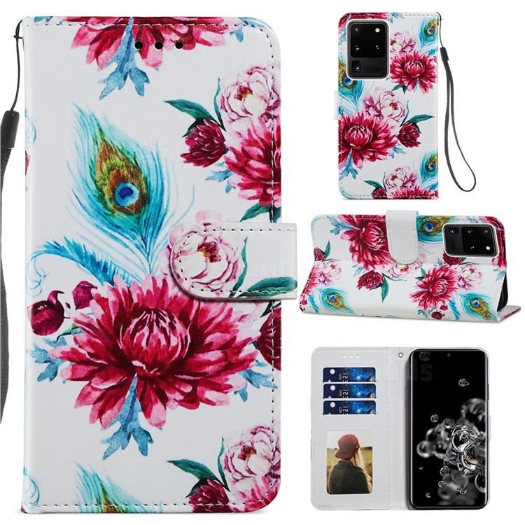 Peacock Flower Smooth Leather Phone Wallet Case for Samsung Galaxy S20 Ultra