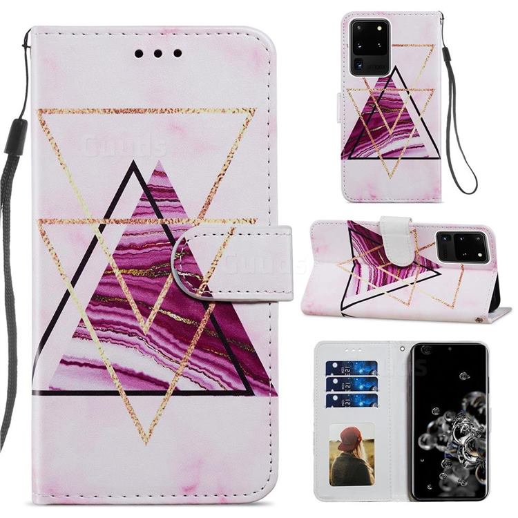 Three-color Marble Smooth Leather Phone Wallet Case for Samsung Galaxy S20 Ultra