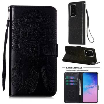 Embossing Dream Catcher Mandala Flower Leather Wallet Case for Samsung Galaxy S20 Ultra - Black