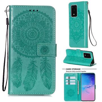 Embossing Dream Catcher Mandala Flower Leather Wallet Case for Samsung Galaxy S20 Ultra - Green