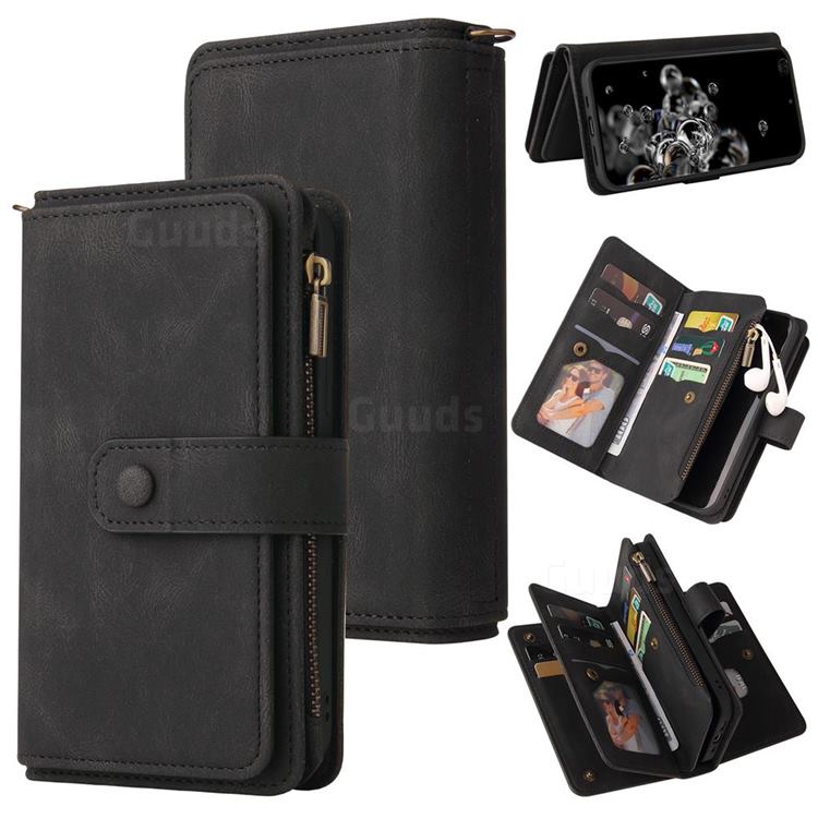 Luxury Multi-functional Zipper Wallet Leather Phone Case Cover for Samsung Galaxy S20 Ultra - Black
