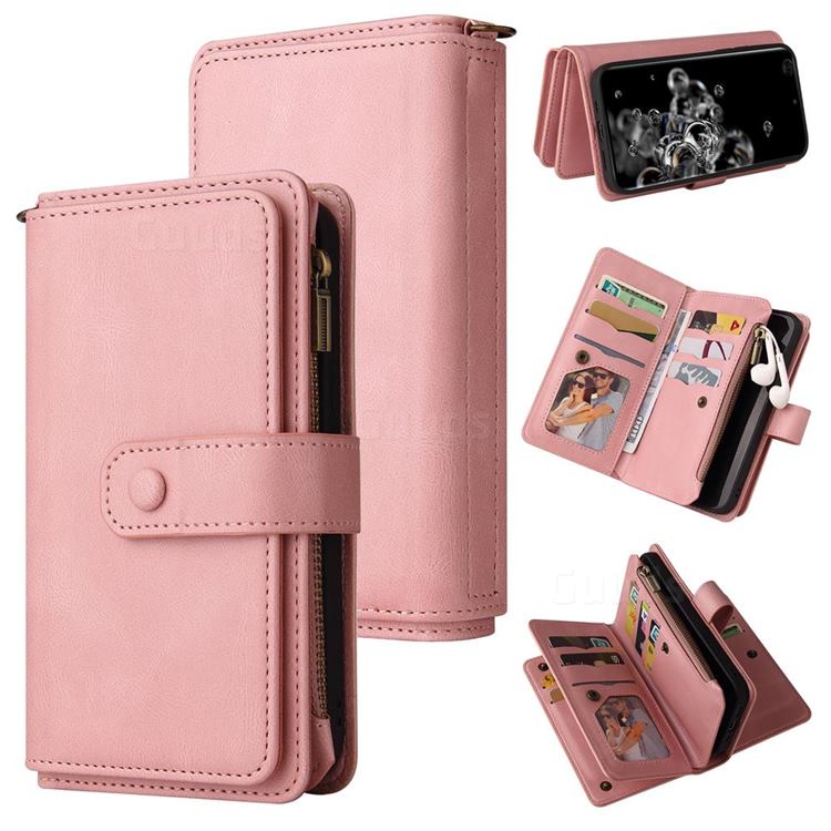 Luxury Multi-functional Zipper Wallet Leather Phone Case Cover for Samsung Galaxy S20 Ultra - Pink