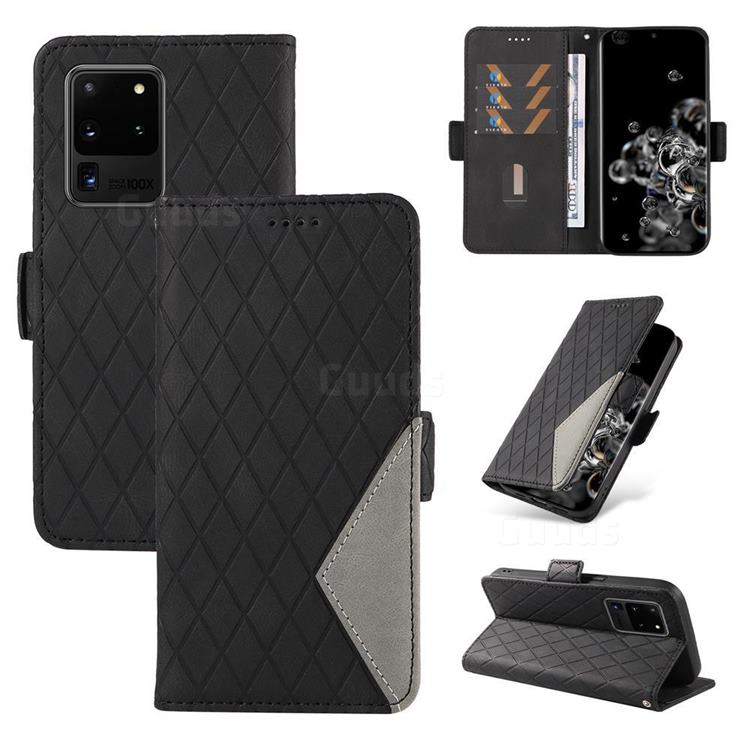 Grid Pattern Splicing Protective Wallet Case Cover for Samsung Galaxy S20 Ultra - Black
