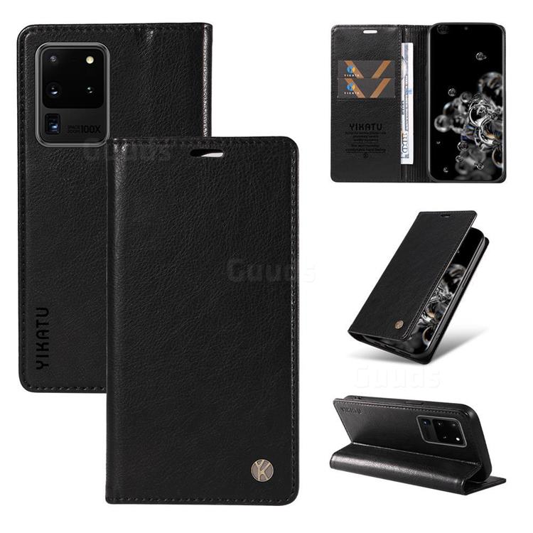 YIKATU Litchi Card Magnetic Automatic Suction Leather Flip Cover for Samsung Galaxy S20 Ultra - Black