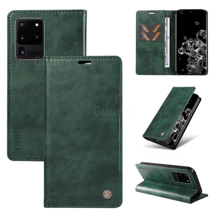 YIKATU Litchi Card Magnetic Automatic Suction Leather Flip Cover for Samsung Galaxy S20 Ultra - Green