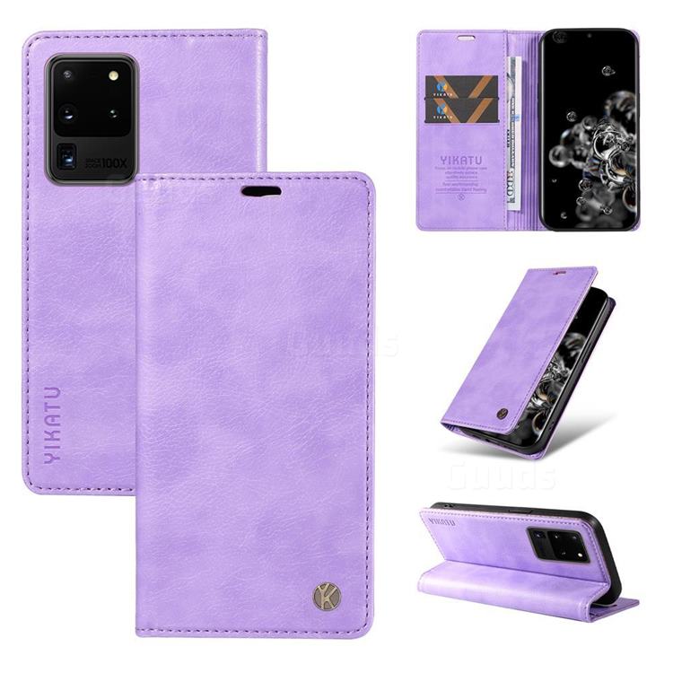YIKATU Litchi Card Magnetic Automatic Suction Leather Flip Cover for Samsung Galaxy S20 Ultra - Purple