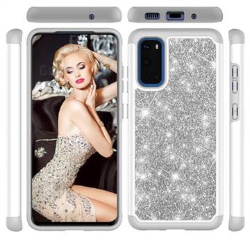 Glitter Rhinestone Bling Shock Absorbing Hybrid Defender Rugged Phone Case Cover for Samsung Galaxy S20 / S11e - Gray