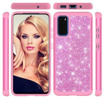 Glitter Rhinestone Bling Shock Absorbing Hybrid Defender Rugged Phone Case Cover for Samsung Galaxy S20 / S11e - Pink