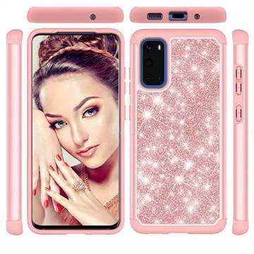 Glitter Rhinestone Bling Shock Absorbing Hybrid Defender Rugged Phone Case Cover for Samsung Galaxy S20 / S11e - Rose Gold