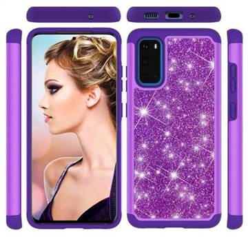 Glitter Rhinestone Bling Shock Absorbing Hybrid Defender Rugged Phone Case Cover for Samsung Galaxy S20 / S11e - Purple