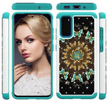 Golden Butterflies Studded Rhinestone Bling Diamond Shock Absorbing Hybrid Defender Rugged Phone Case Cover for Samsung Galaxy S20 / S11e